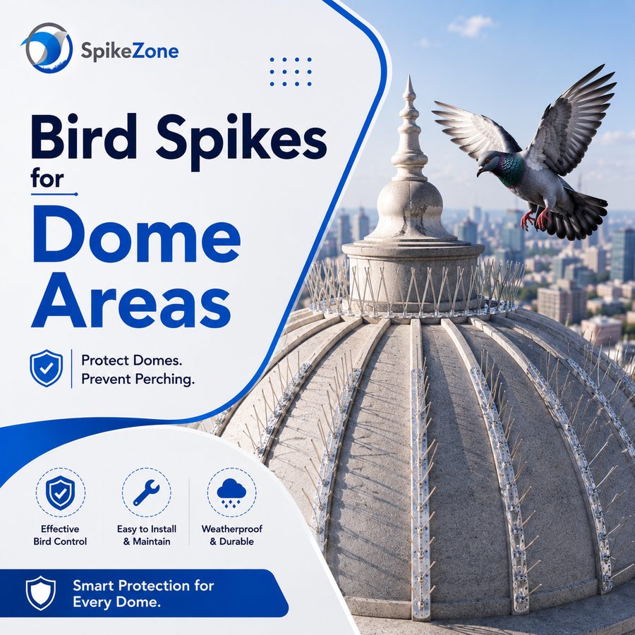 Bird spikes fitted around the ribs and base of a stone dome