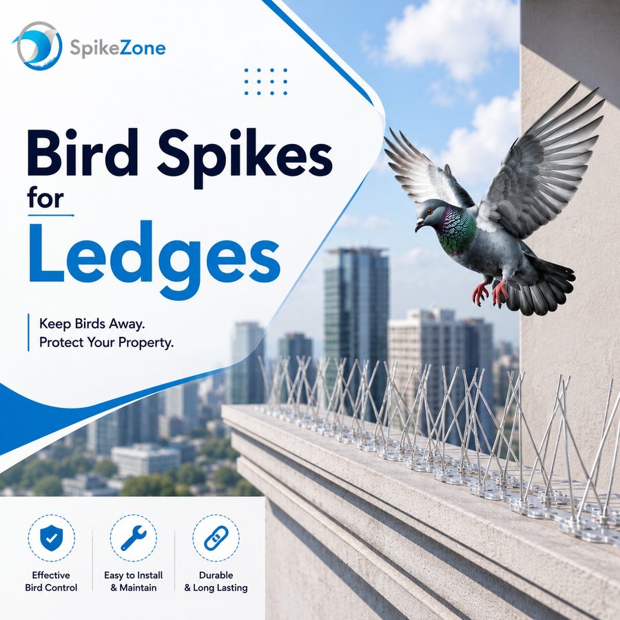 Bird spikes fitted along a building ledge